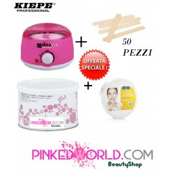 KIT SCALDACERA PROFESSIONALE + STRISCE DEPILATORIE + CERA + SPATOLA DEPILAZIONE+DISCHETTI SALVABORDO